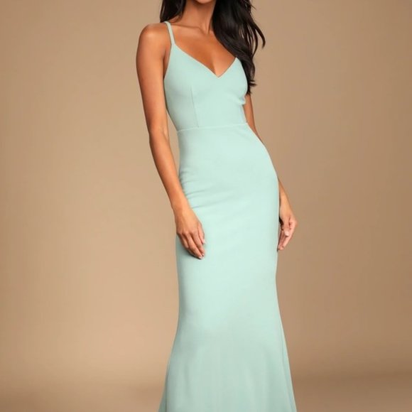 Lulus Dresses & Skirts - Lulus Moments Of Bliss Dusty Seafoam Backless Mermaid Maxi Dress Size Medium